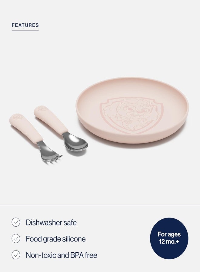Lalo PAW Patrol Plate & Utensil Set For Kids - Dishwasher Safe Toddler Dinnerware Set - BPA Free for Over 12 Months - Includes Plate, Ergonomic Spoon and Fork - 3 Pieces - Skye - Image 3